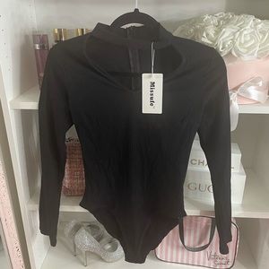 Black Ribbed Bodysuit with Black Choker